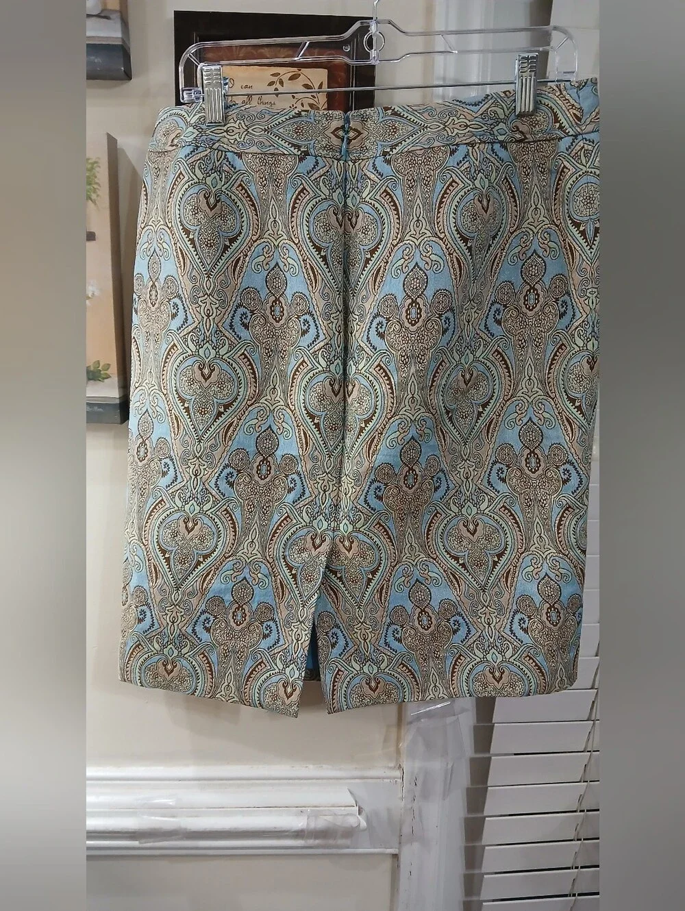Talbots Petites 10P Blue Paisley Pencil Skirt Lined Slit Back Zip